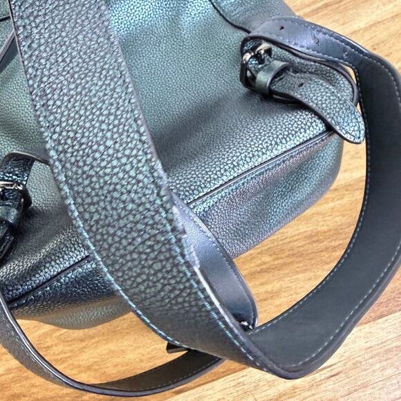 Coach Petite Campus Backpack 23 Green Metallic Polished Pebbled Leather Charm - Picture 16 of 16